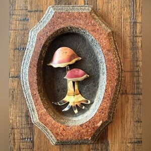 Mid Century Modern Mushroom Wall Art Brutalist Metal Stone Cork Back MCM